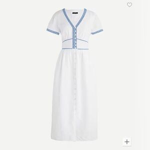 J.Crew | White Linen Midi Dress with Embroidered Trim